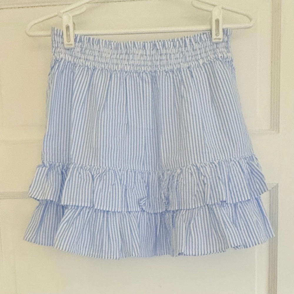 J Crew Crewcuts Blue Seersucker Tiered Frill Skirt (16Y)